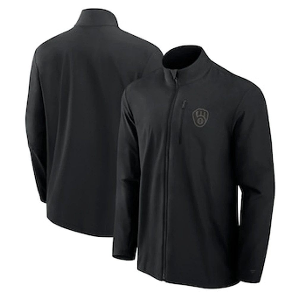 Men's Fanatics Black Milwaukee Brewers Front Office Woven Full-Zip Jacket