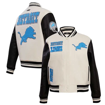 Women's Pro Standard  Cream Detroit Lions Retro Classic Vintage Full-Zip Varsity Jacket