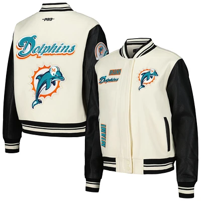 Women's Pro Standard  Cream Miami Dolphins Retro Classic Vintage Full-Zip Varsity Jacket