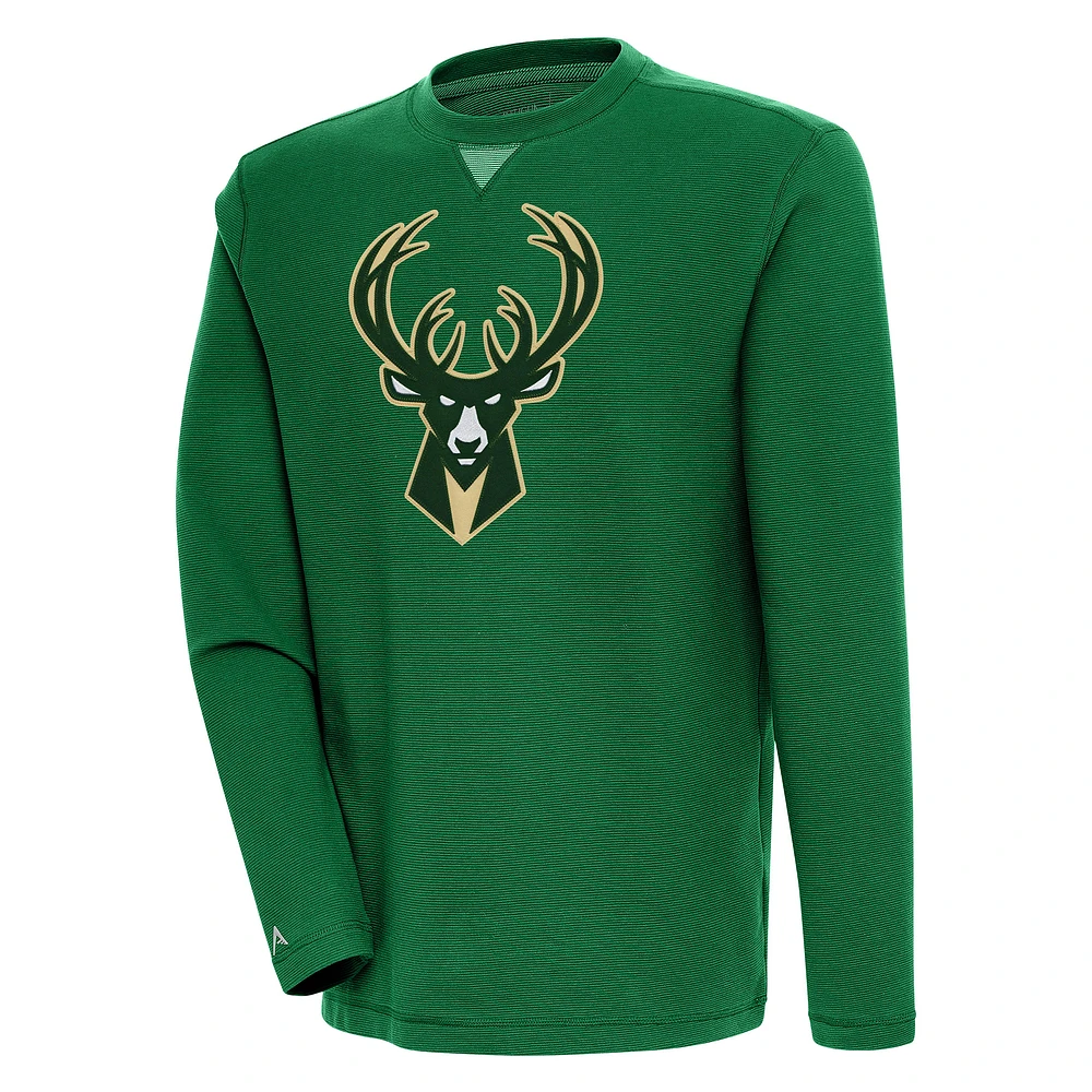 Men's Antigua Hunter Green Milwaukee Bucks Flier Bunker Pullover Sweatshirt