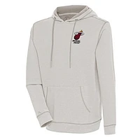 Men's Antigua  Oatmeal Miami Heat Axe Bunker Tri-Blend Pullover Hoodie