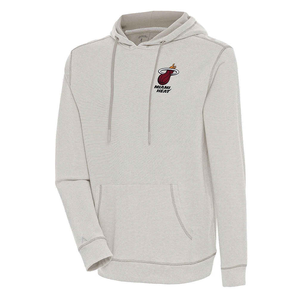 Men's Antigua Oatmeal Miami Heat Axe Bunker Tri-Blend Pullover Hoodie