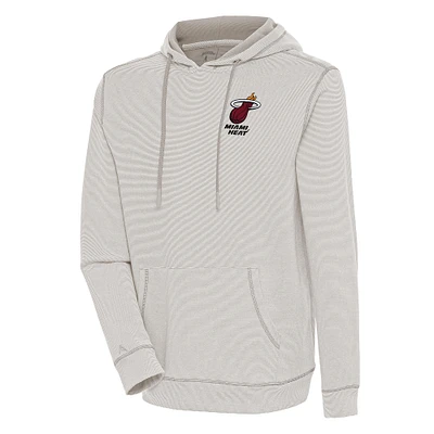 Men's Antigua  Oatmeal Miami Heat Axe Bunker Tri-Blend Pullover Hoodie