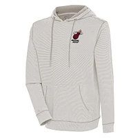 Men's Antigua  Oatmeal Miami Heat Axe Bunker Tri-Blend Pullover Hoodie