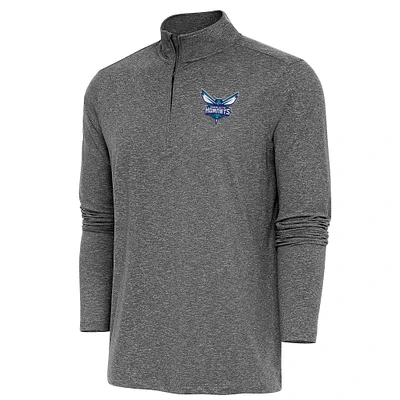 Men's Antigua  Heather Black Charlotte Hornets Hunk Quarter-Zip Pullover Top