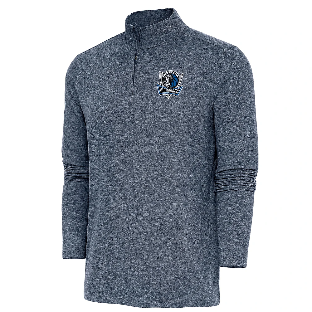 Men's Antigua Heather Navy Dallas Mavericks Hunk Quarter-Zip Pullover Top