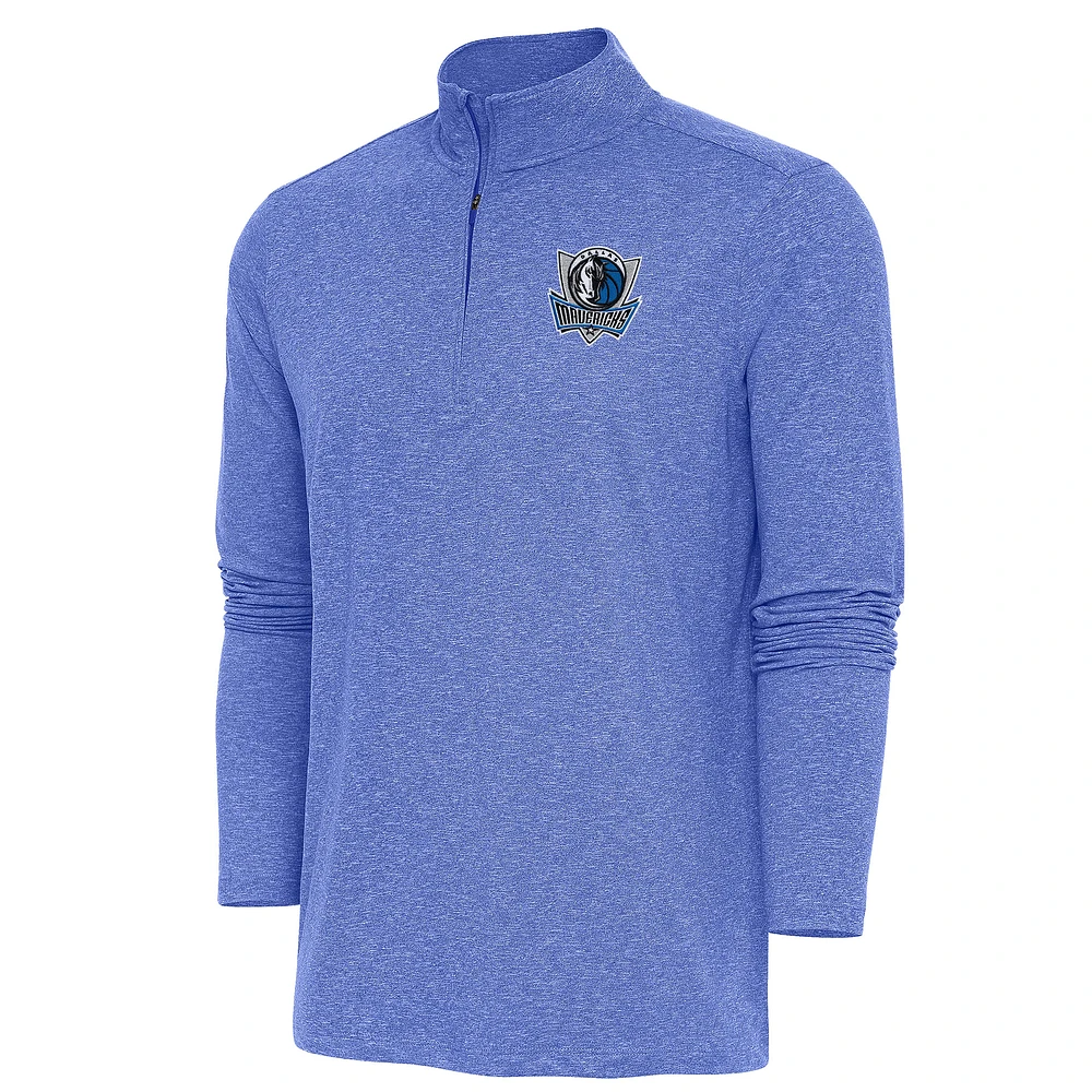 Men's Antigua Heather Royal Dallas Mavericks Hunk Quarter-Zip Pullover Top