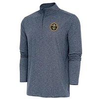Men's Antigua  Heather Navy Denver Nuggets Hunk Quarter-Zip Pullover Top