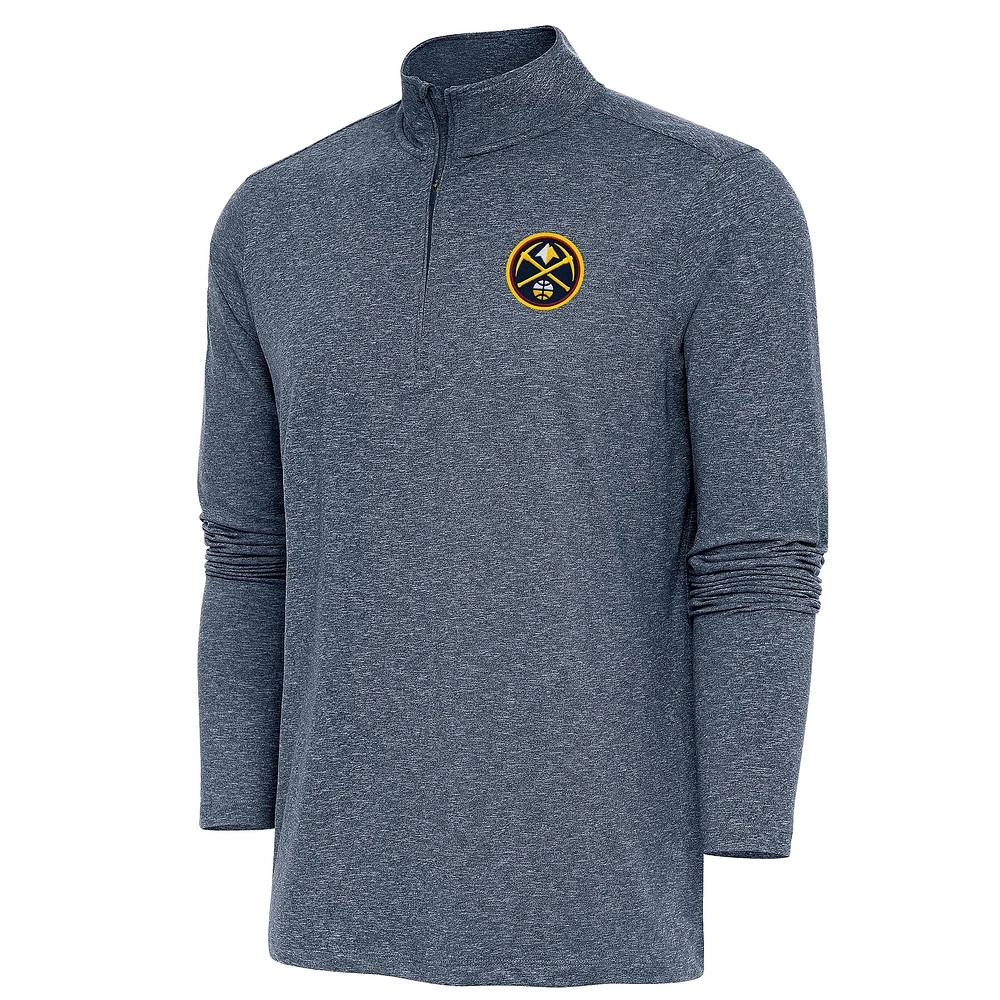 Men's Antigua Heather Navy Denver Nuggets Hunk Quarter-Zip Pullover Top