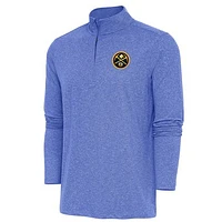 Men's Antigua  Heather Royal Denver Nuggets Hunk Quarter-Zip Pullover Top