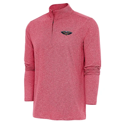 Men's Antigua  Heather Red New Orleans Pelicans Hunk Quarter-Zip Pullover Top