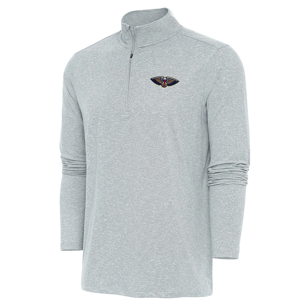 Men's Antigua Heather New Orleans Pelicans Hunk Quarter-Zip Pullover Top