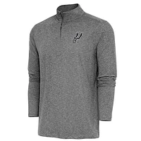 Men's Antigua  Heather Black San Antonio Spurs Hunk Quarter-Zip Pullover Top