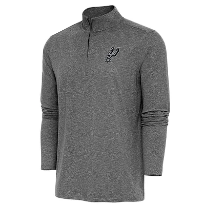 Men's Antigua  Heather Black San Antonio Spurs Hunk Quarter-Zip Pullover Top