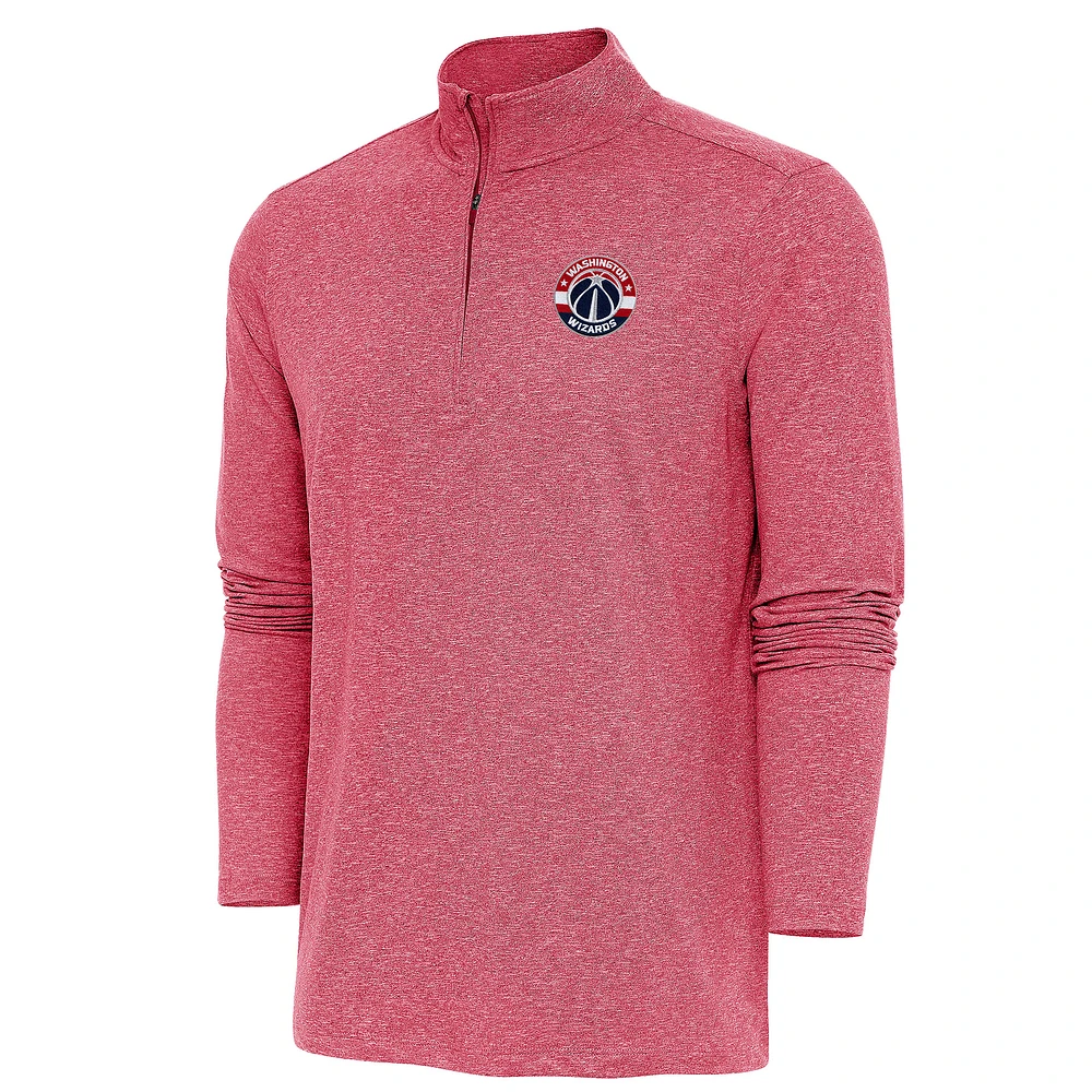 Men's Antigua Heather Red Washington Wizards Hunk Quarter-Zip Pullover Top