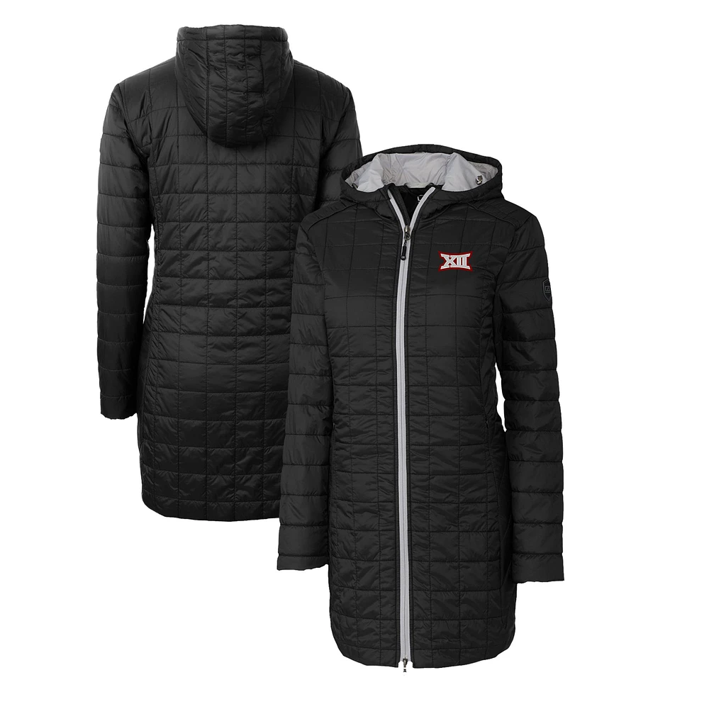 Women's Cutter & Buck Black Big 12 Gear Rainier Primaloft Eco Insulated Hooded Long Coat