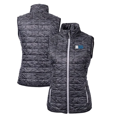 Women's Cutter & Buck  Black Big Ten Gear Rainier PrimaLoft Eco Insulated Printed Full-Zip Puffer Vest