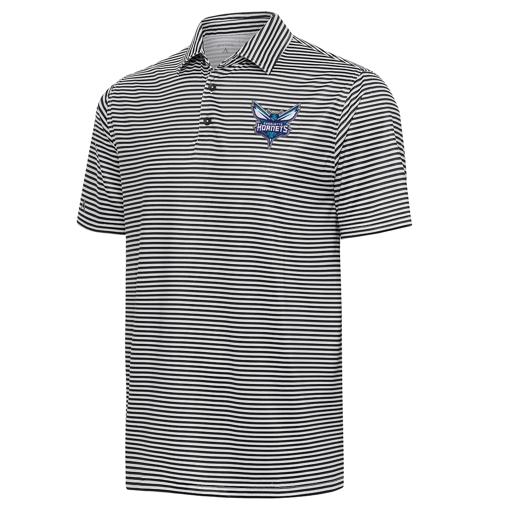Men's Antigua Black Charlotte Hornets Skills Polo