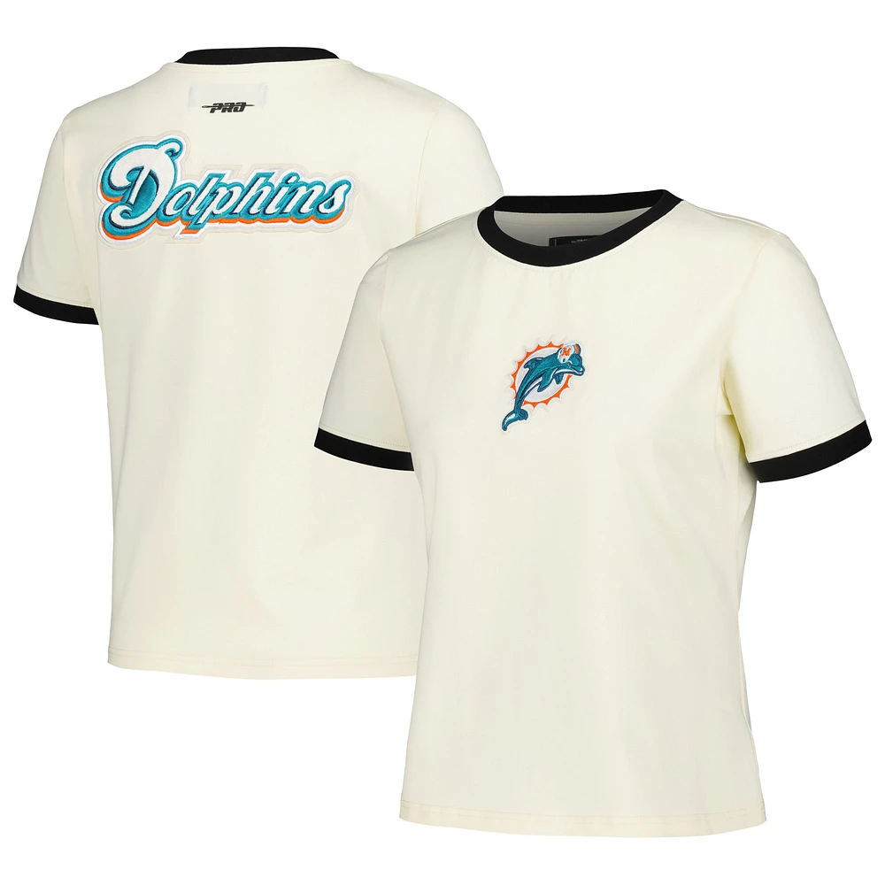 Women's Pro Standard Cream Miami Dolphins Retro Classic Ringer T-Shirt