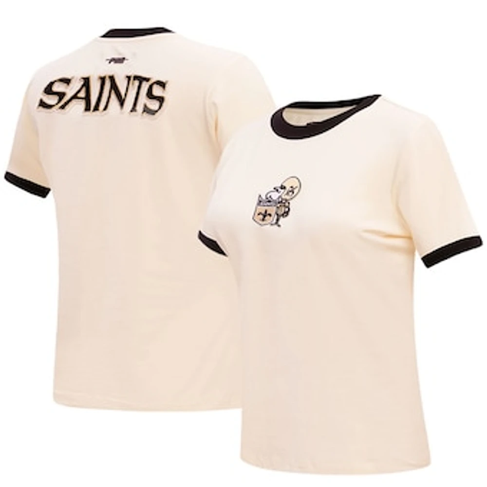 Women's Pro Standard Cream New Orleans Saints Retro Classic Ringer T-Shirt