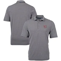 Men's Cutter & Buck  Black Harvard Crimson Football 150th Anniversary DryTec Virtue Eco Pique Stripe Recycled Polo