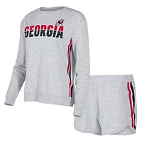 Women's Concepts Sport Gray Georgia Bulldogs Cedar Tri-Blend Long Sleeve T-Shirt & Shorts Sleep Set