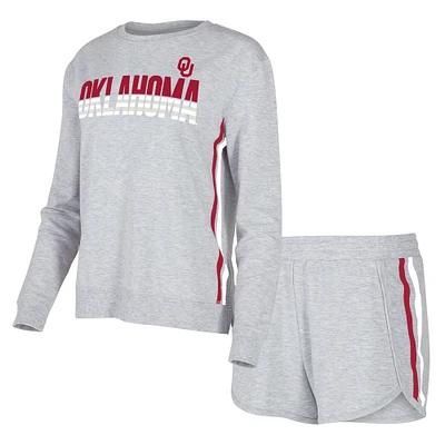 Women's Concepts Sport Gray Oklahoma Sooners Cedar Tri-Blend Long Sleeve T-Shirt & Shorts Sleep Set