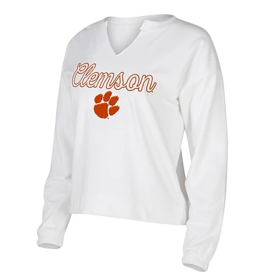 Women's Concepts Sport White Clemson Tigers Sienna Notch Neck Long Sleeve Top