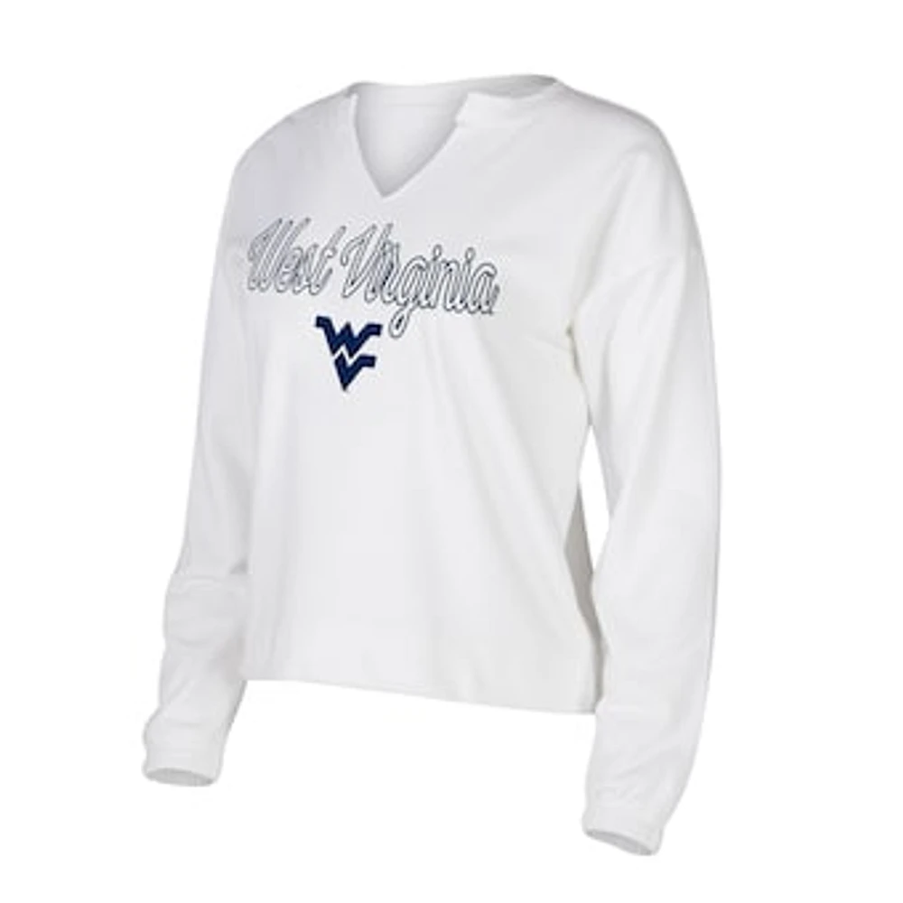 Women's Concepts Sport White West Virginia Mountaineers Sienna Notch Neck Long Sleeve T-Shirt