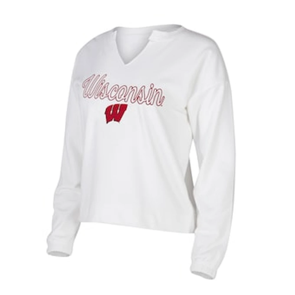 Women's Concepts Sport White Wisconsin Badgers Sienna Notch Neck Long Sleeve T-Shirt