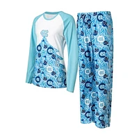 Women's Concepts Sport Carolina Blue North Tar Heels Tinsel Ugly Sweater Long Sleeve T-Shirt & Pants Sleep Set