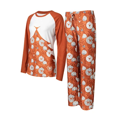 Women's Concepts Sport Texas Orange Longhorns Tinsel Ugly Sweater Long Sleeve T-Shirt & Pants Sleep Set