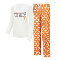 Women's Concepts Sport  White/Tennessee Orange Tennessee Volunteers Long Sleeve V-Neck T-Shirt & Gauge Pants Sleep Set