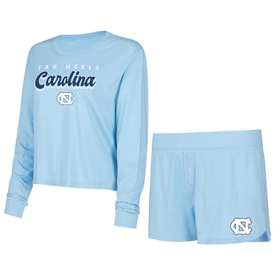 Women's Concepts Sport Light Blue North Carolina Tar Heels Team Color Long Sleeve T-Shirt & Shorts Set