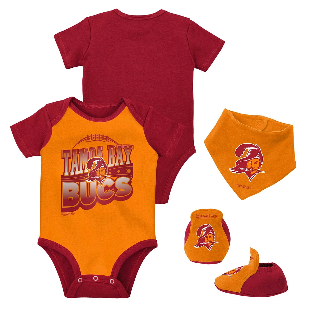 Newborn & Infant Mitchell Ness Orange/Red Tampa Bay Buccaneers Throwback Big Score Bodysuit, Bib Bootie Set