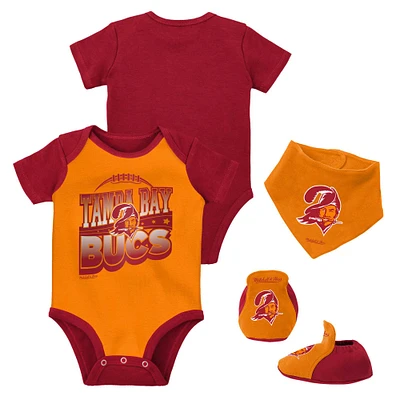 Newborn & Infant Mitchell Ness Orange/Red Tampa Bay Buccaneers Throwback Big Score Bodysuit, Bib Bootie Set