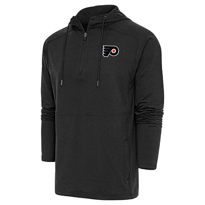 Men's Antigua Heather Black Philadelphia Flyers Spikes Raglan Quarter-Zip Hoodie