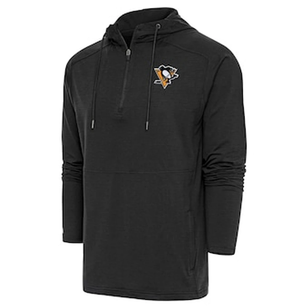 Men's Antigua Heather Black Pittsburgh Penguins Spikes Raglan Quarter-Zip Hoodie