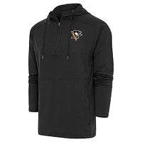 Men's Antigua Heather Black Pittsburgh Penguins Spikes Raglan Quarter-Zip Hoodie