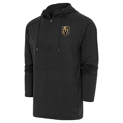 Men's Antigua Heather Black Vegas Golden Knights Spikes Raglan Quarter-Zip Hoodie