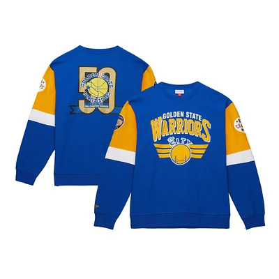 Men's Mitchell & Ness Royal Golden State Warriors Hardwood Classics Vintage All Over 3.0 Pullover Sweatshirt