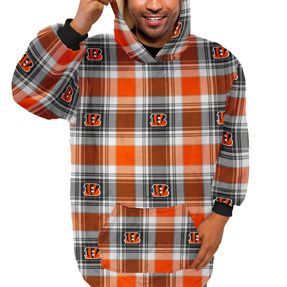 Pegasus Cincinnati Bengals Plaid Logo Box Bloncho with Sherpa Inside