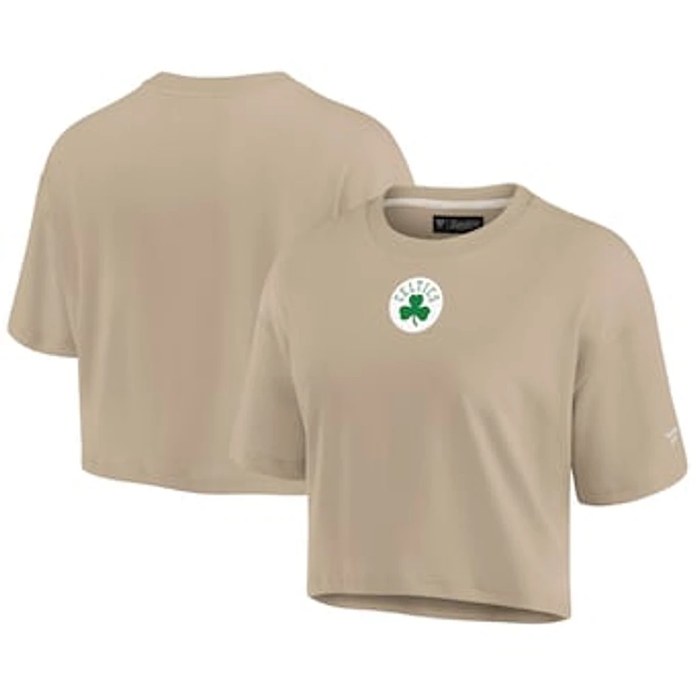 Women's Fanatics Khaki Boston Celtics Elements Super Soft Boxy Cropped T-Shirt