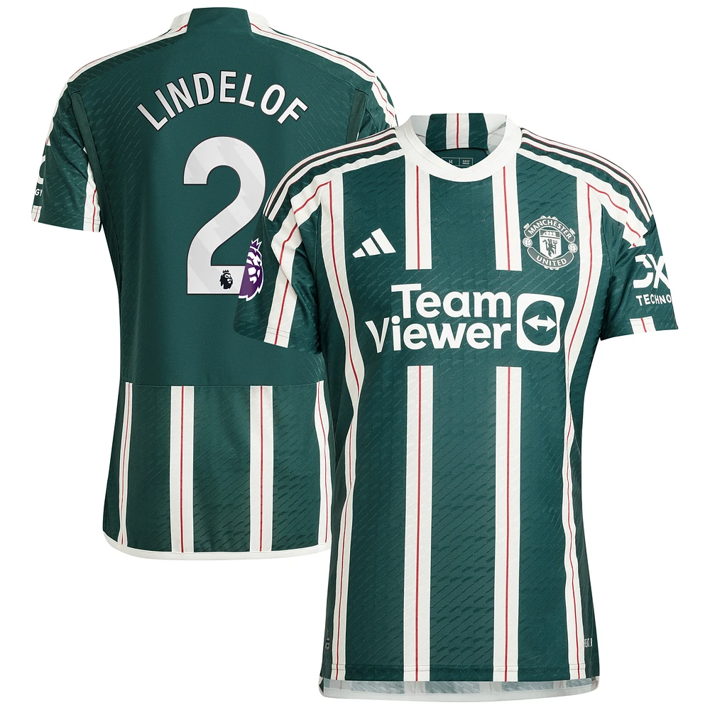 Men's adidas Victor Lindelof Green Manchester United 2023/24 Away Authentic Player Jersey