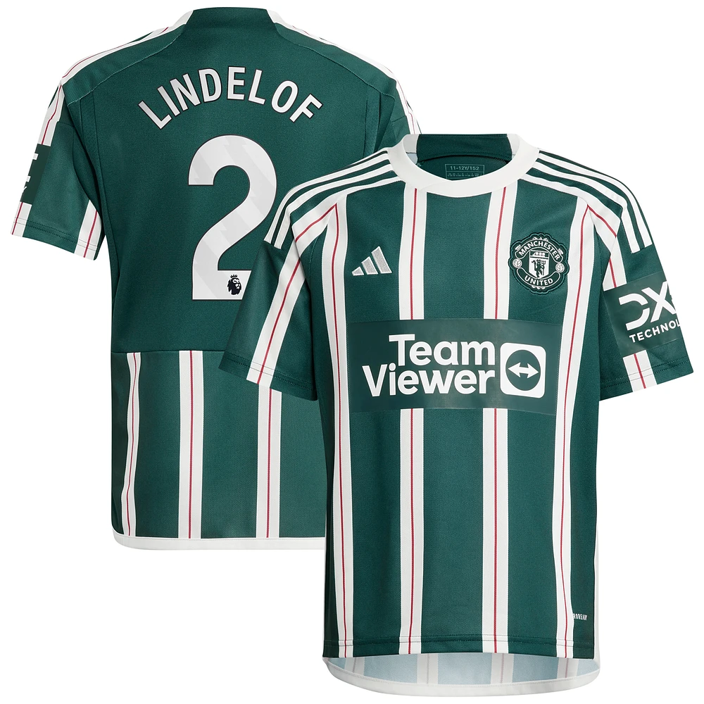 Youth adidas Victor Lindelof Green Manchester United 2023/24 Away Replica Player Jersey