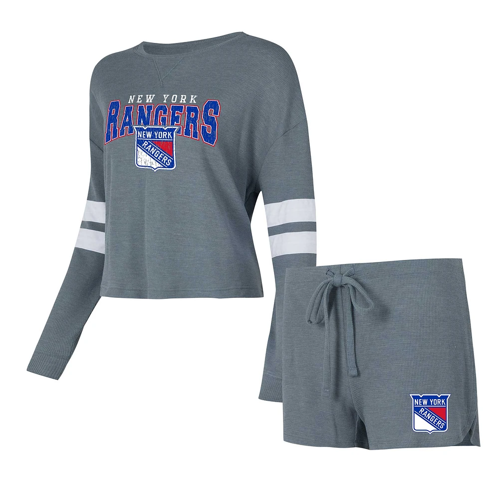 Women's Concepts Sport Gray New York Rangers Meadow Long Sleeve T-Shirt & Shorts Sleep Set