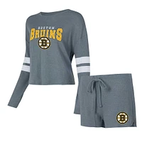 Women's Concepts Sport Gray Boston Bruins Meadow Long Sleeve T-Shirt & Shorts Sleep Set