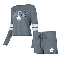 Women's Concepts Sport Gray Toronto Maple Leafs Meadow Long Sleeve T-Shirt & Shorts Sleep Set