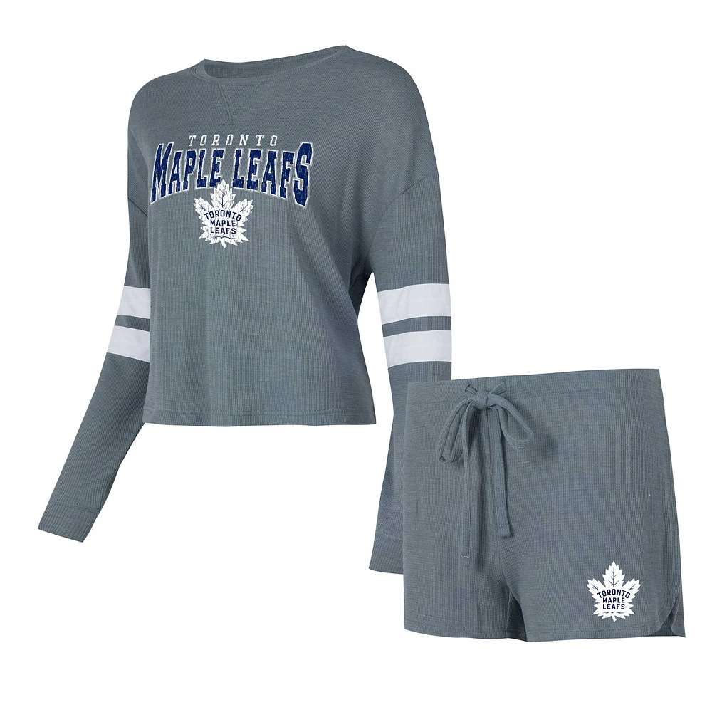 Women's Concepts Sport Gray Toronto Maple Leafs Meadow Long Sleeve T-Shirt & Shorts Sleep Set