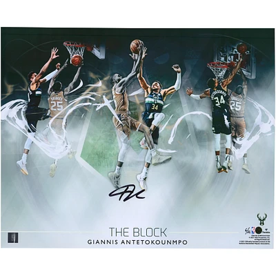 Limited Edition of 21: Giannis Antetokounmpo Milwaukee Bucks Autographed 2021 NBA Finals Block Photo